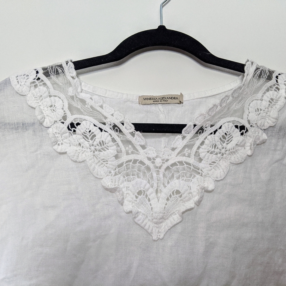 Vanessa Alexandra White Embroidered 100%  Linen Tunic Coverup Top sz L - Picture 6 of 10